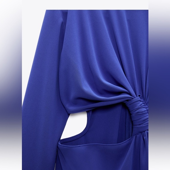 Zara Blue Long Sleeve Round Neck Knotted Cut Out Snap Closure Bodysuit Size S - Picture 5 of 5